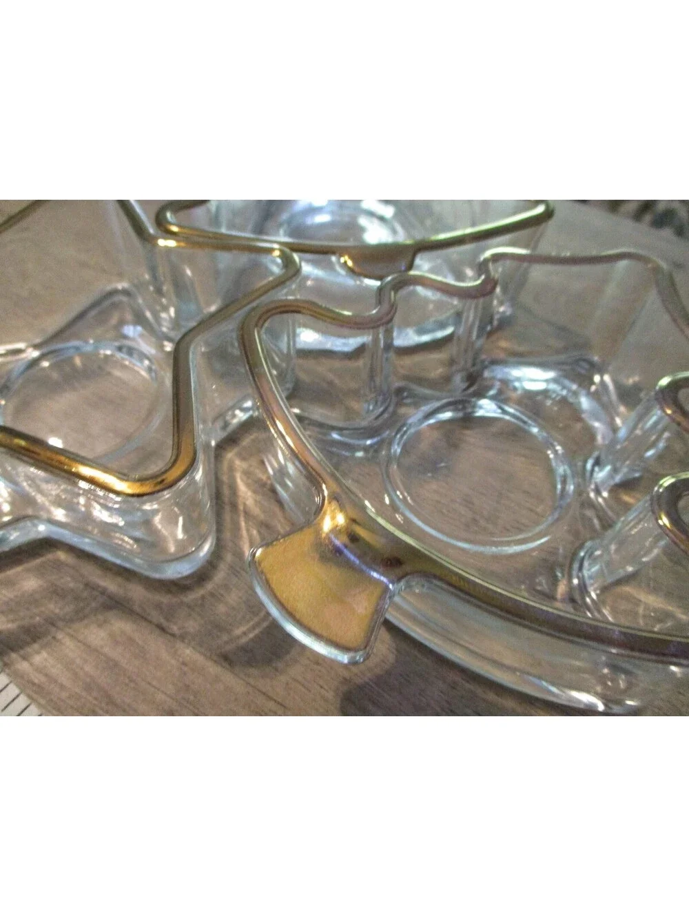Vintage Indiana Glass Holiday Gold Christmas Candle Holder Candy Dish Set of 3